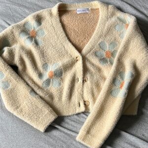 NWOT Luca + Grae Thick, Cropped Floral Sweater Cardigan | M